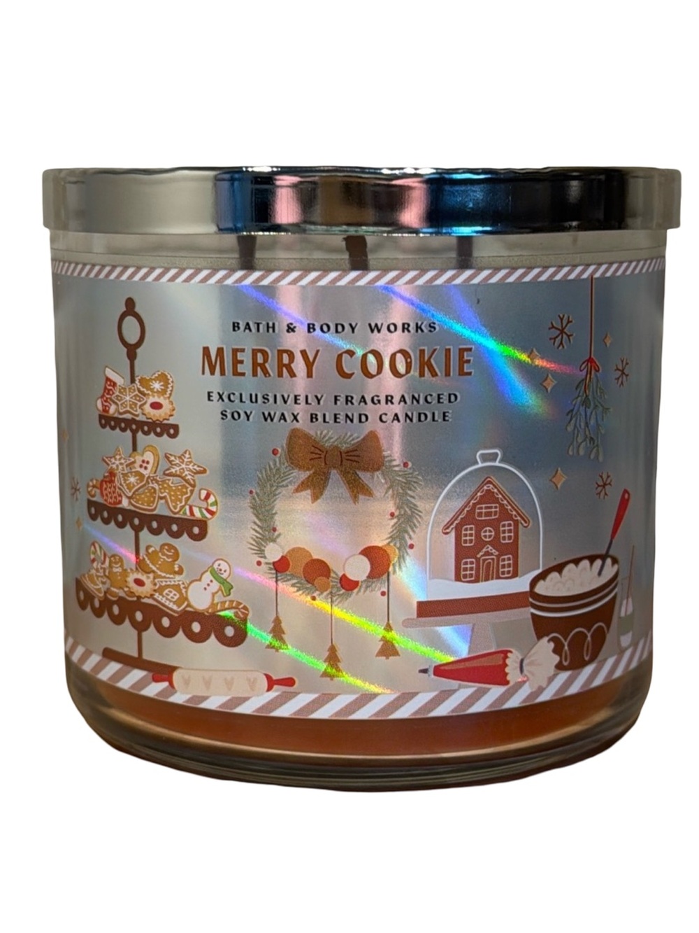 Bath & Body Works Merry Cookie Scented 3 Wick Candle With Decorative Gold Lid